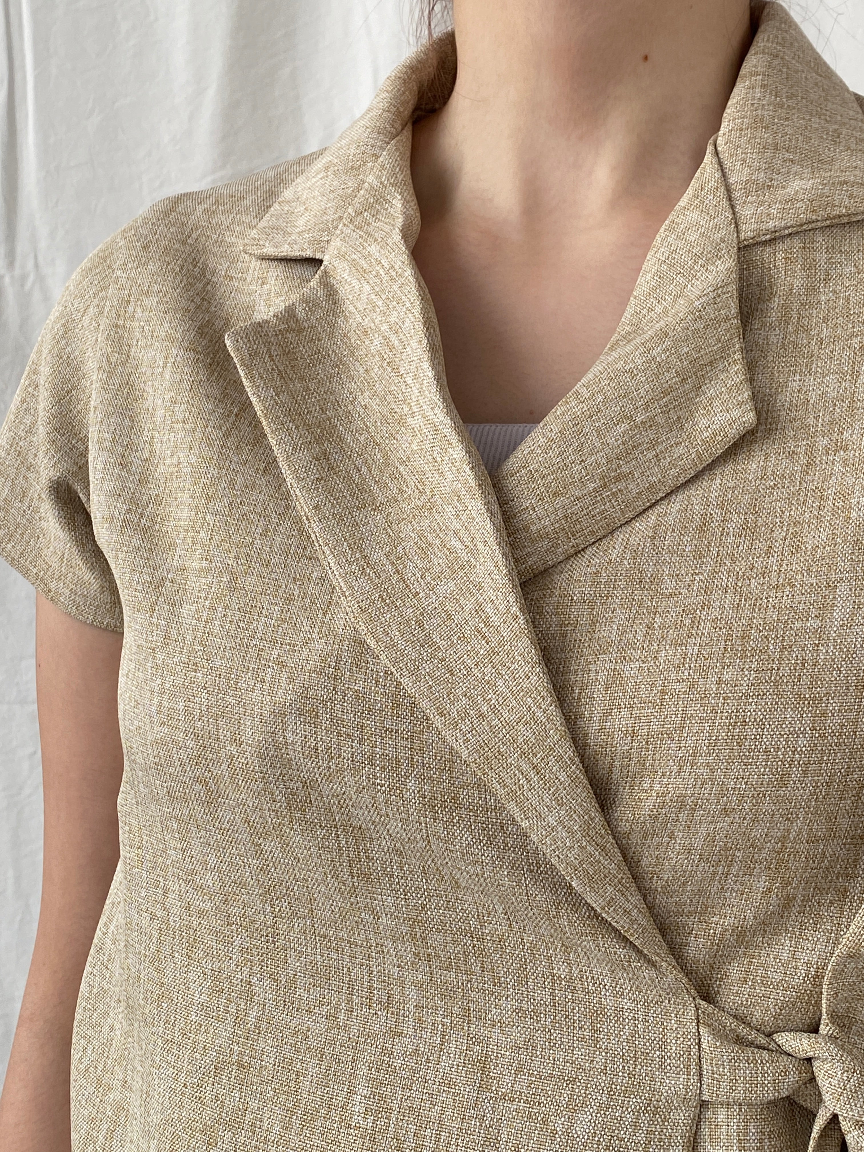 Gorgeous Hana Milin Cotton Linen Blend Women’s Beige Short Sleeve Wrap Blazer - S