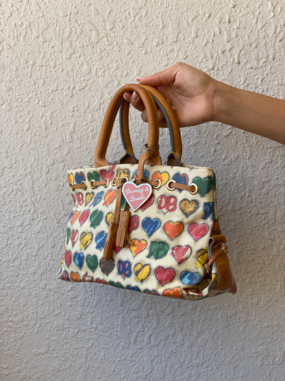 Vintage Dooney & Bourke Crayon Hearts Leather Tassel Satchel