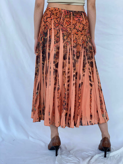 Gorgeous Vintage Orange Boho Print Midi Skirt - Balagan Vintage Midi Skirt 00s, 90s, midi skirt, Mira, NEW IN