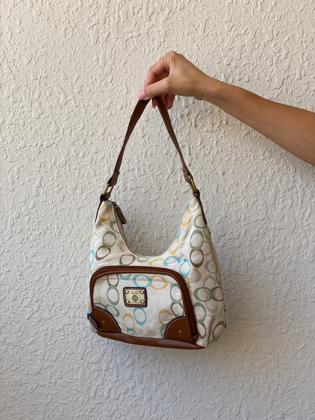 Cutest Treviso Tan Monogram Small Brown Strap Women’s Shoulder Bag