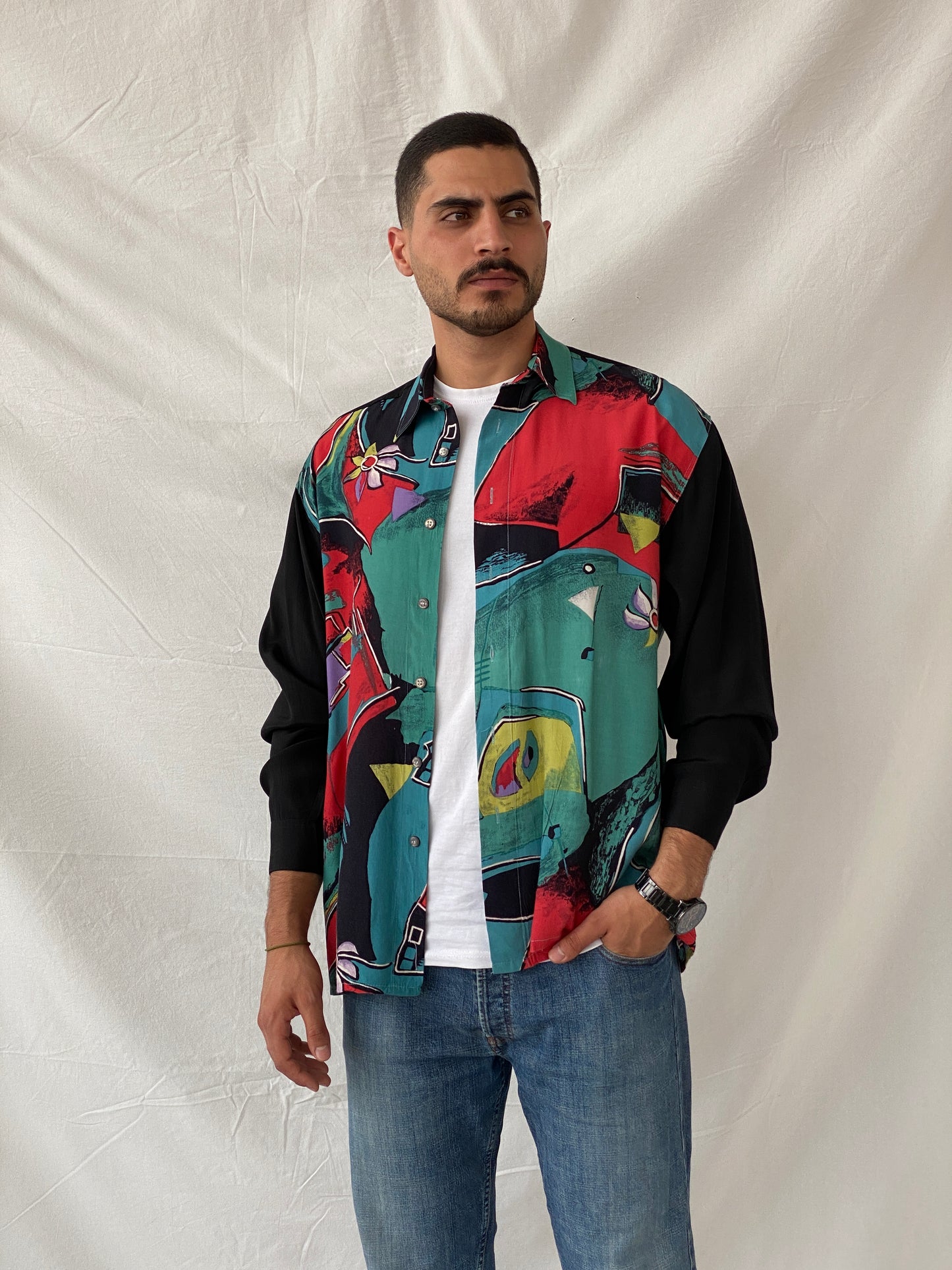 Vintage 90s Golfer’s Club Floral Graphic Men’s Long Sleeve Shirt - L