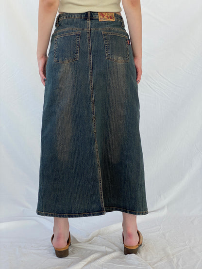 Vintage Y2K Youyipin Jeans Maxi A-line Embroidered Denim Skirt - 42EUR