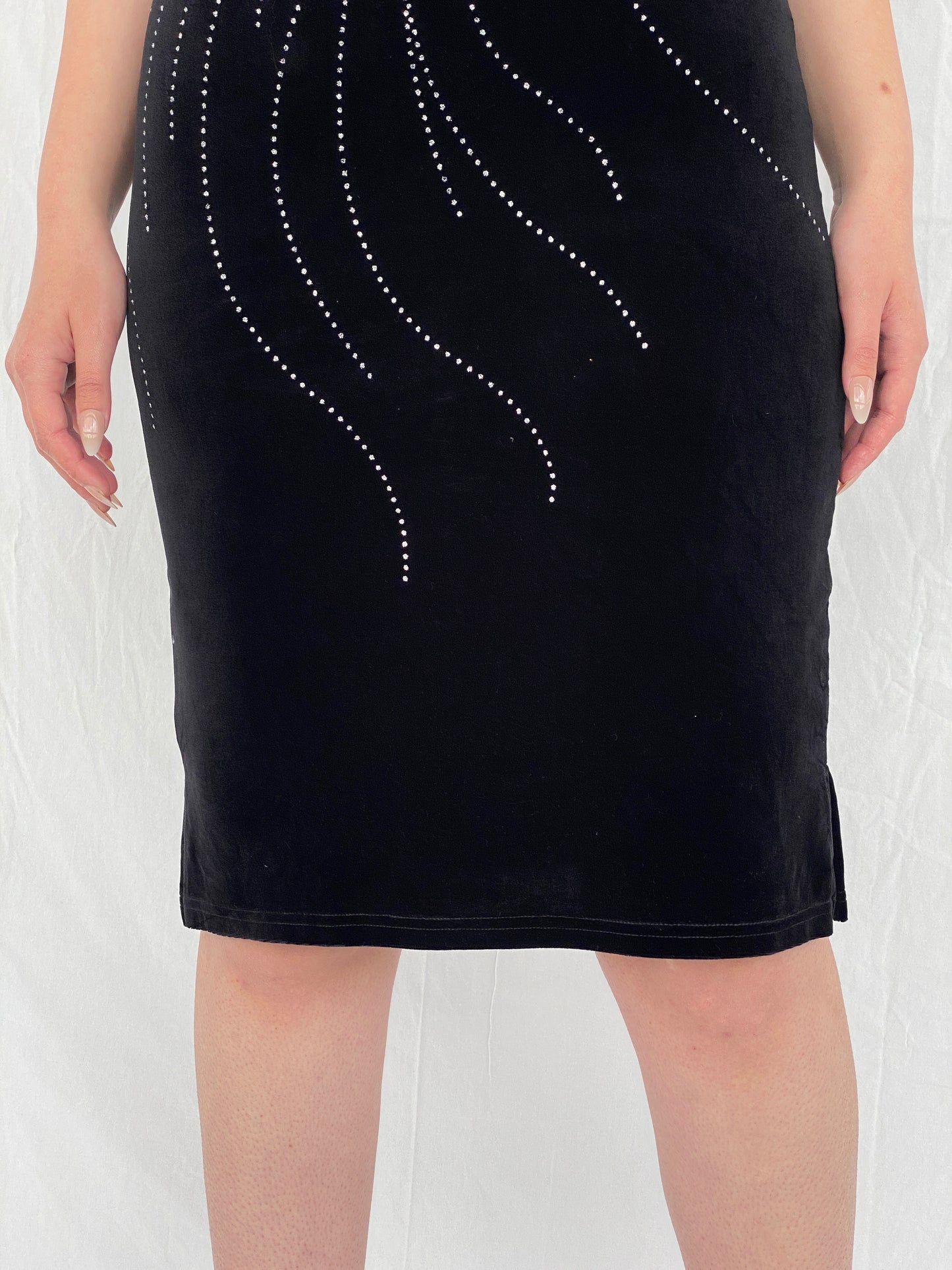 Vintage Limited Too Black Velvet Shimmery Midi Bodycon Dress - M