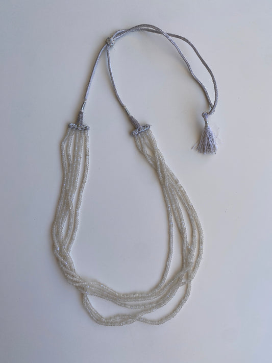 Vintage Y2K White Iridescent Multi-Strand Beaded Tassel Necklace
