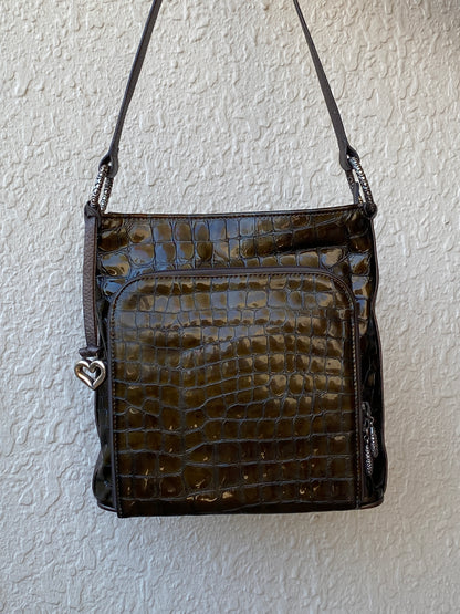 Vintage Brighton Olive Brown Croc Embossed Patent Shoulder Bag