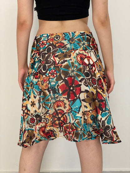 Vintage Wenart Multicolor Abstract Floral Print A-Line Midi Skirt – M