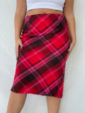 00s AMICI Woman Pink Plaid Midi Wool Skirt - L