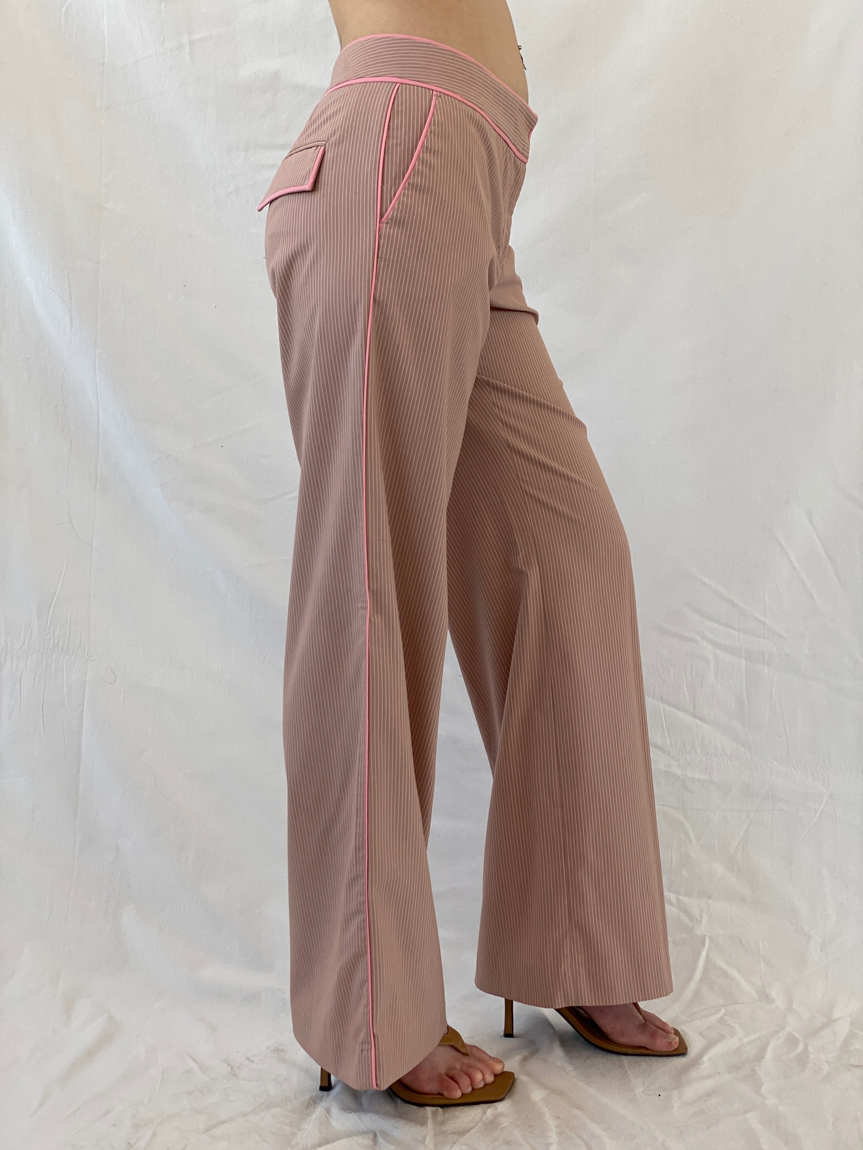 Y2K Express Design Studio Pink Pinstripe Officecore Wide Leg Pants - M