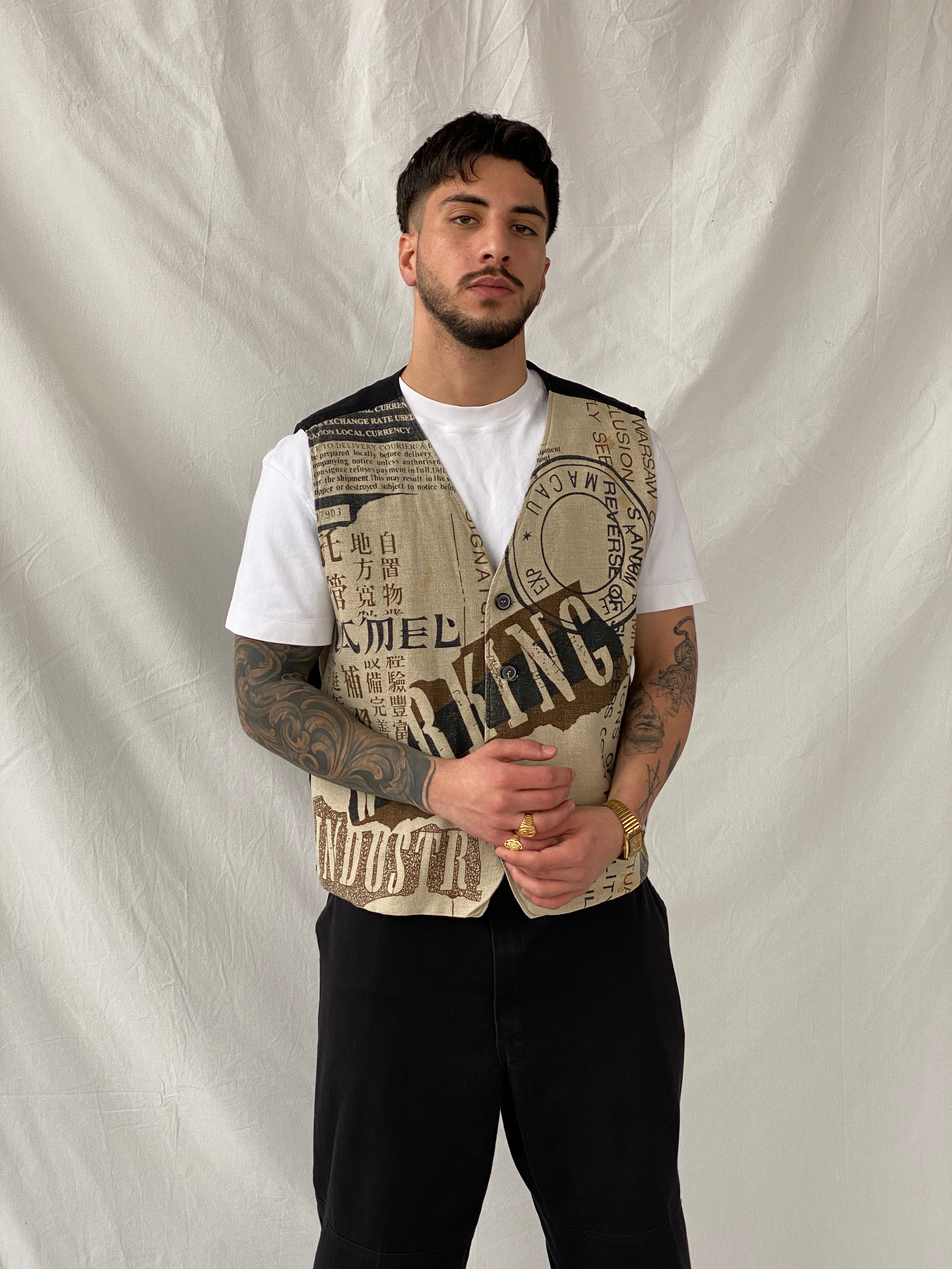 Vintage 90s Camel Collection Beige Printed Vest - L