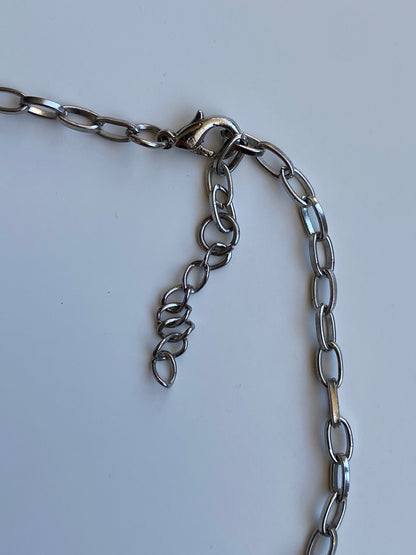Vintage Y2K Silver-Tone Amber Glass & Faux Pearl Charm Necklace