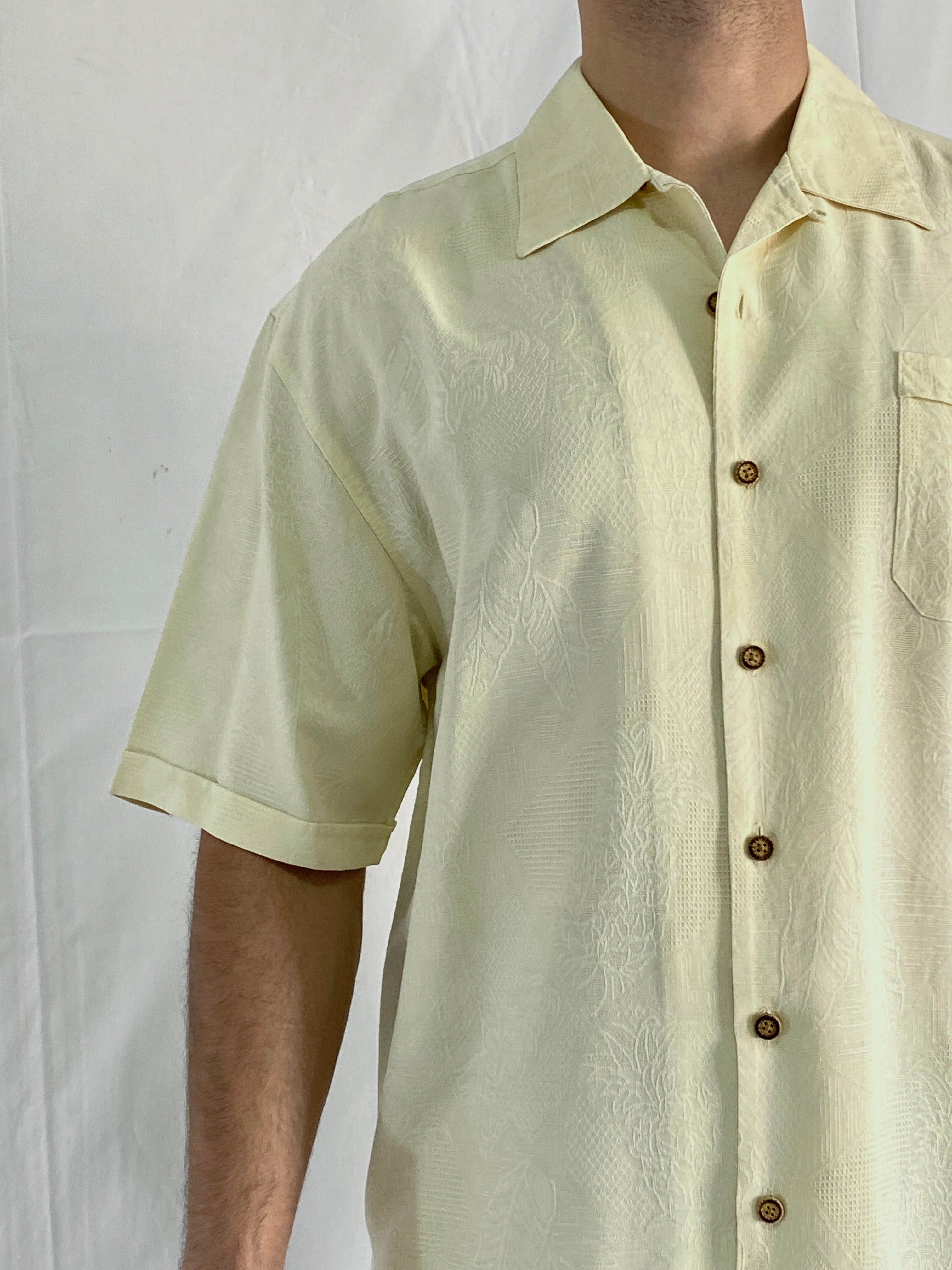 Vintage Jamaica Jaxx Men’s Hawaiian Textured Pineapple Leaf Silk Shirt - L