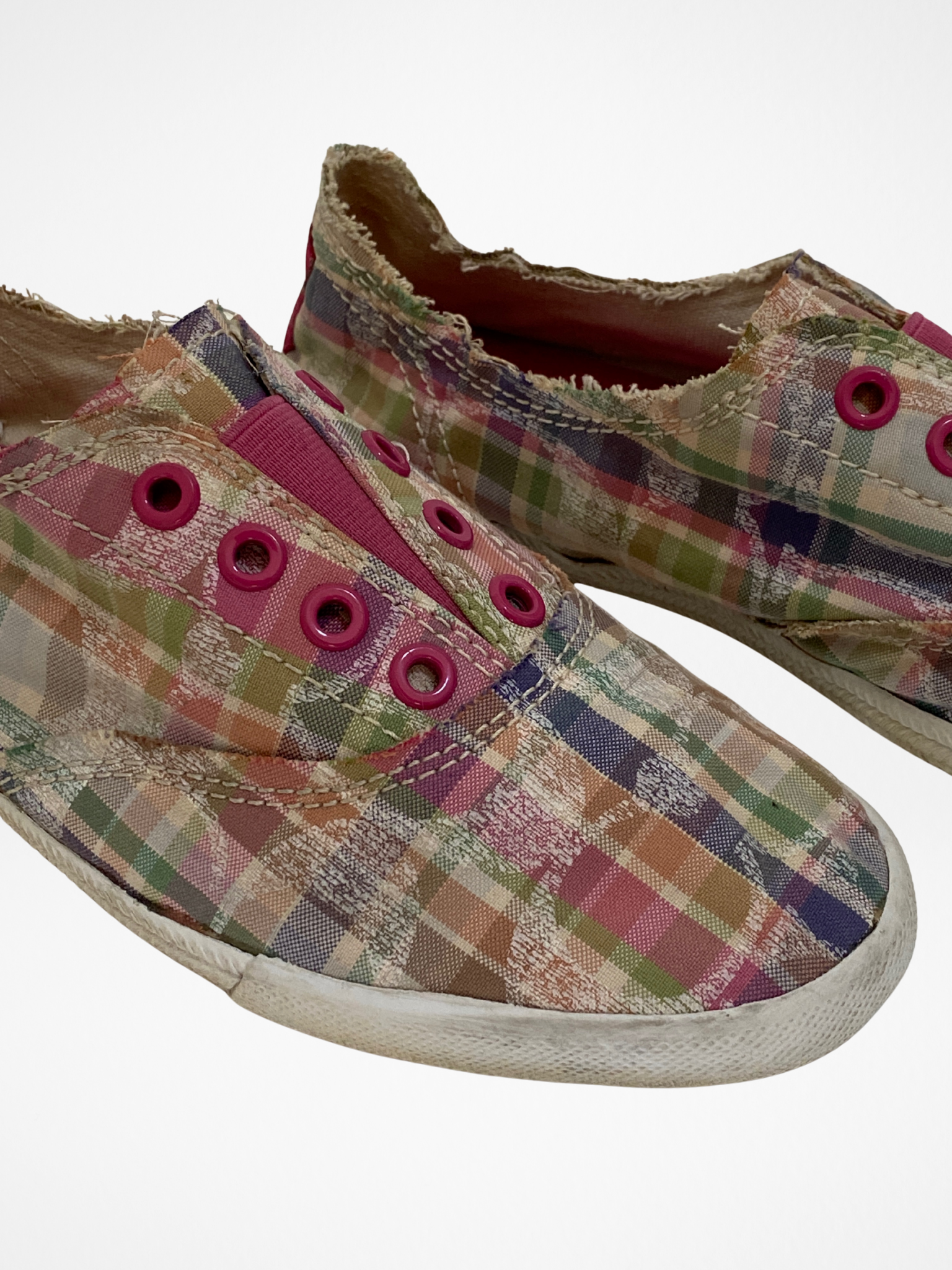 Coach Pink Plaid Distressed Slip-On Sneakers – 38.5 EU