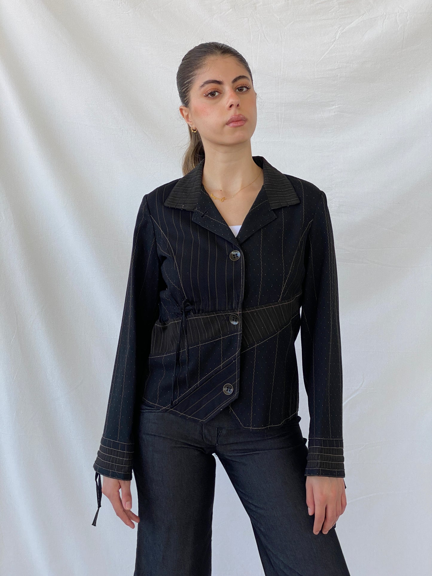 Vintage 90s Jacqueline Riu Whimsy Black Structured Light Jacket - M