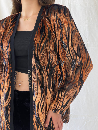 Statement Vintage Animal Print Velvet Semi-Sheer Blazer - L