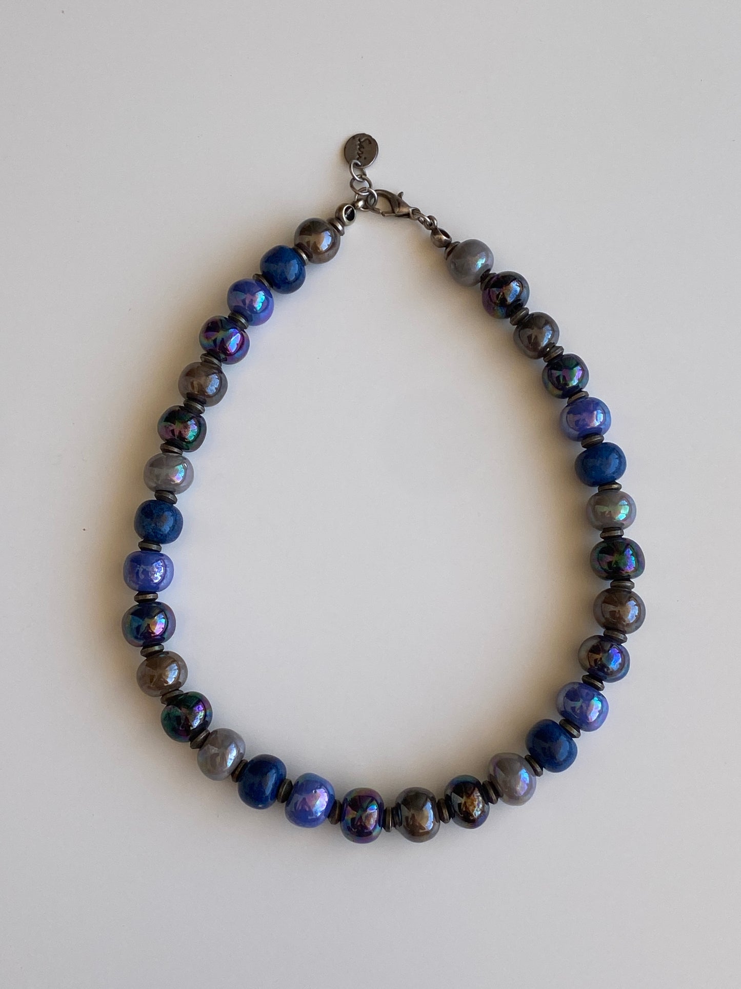 Vintage Sari Blue Purple Iridescent Beaded Statement Necklace