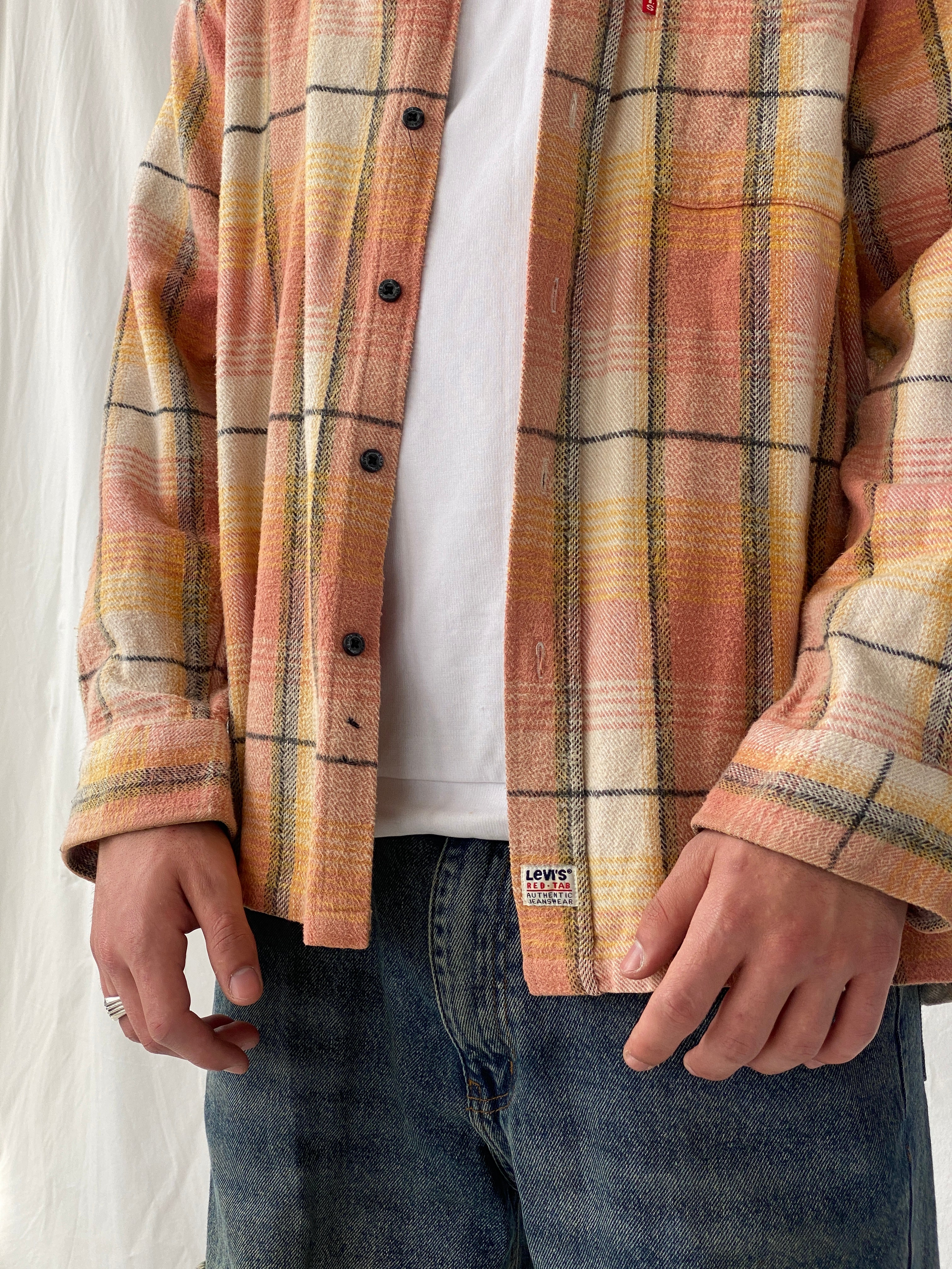 Levi’s Men’s Orange Shacket Plaid Heavy Long Sleeve Cotton Shirt - L