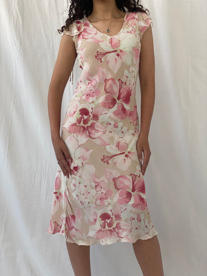 Dreamy Vintage Cõté Femme Pink Cream Floral Fairycore Midi Dress - S