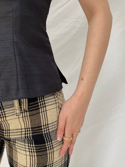 Vintage Handmade Black Satin Structured Sleeveless Tailored Top - S