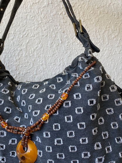 Y2K Gray Boho Hobo Denim Shoulder Bag With Side Fringes