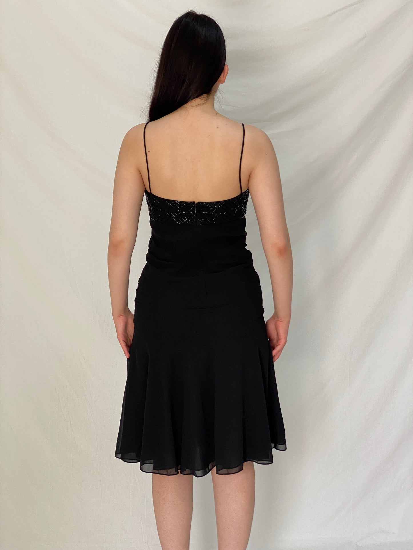 Vintage 90s Elements by Amanda Wakeley Black Beaded Midi Dress – M