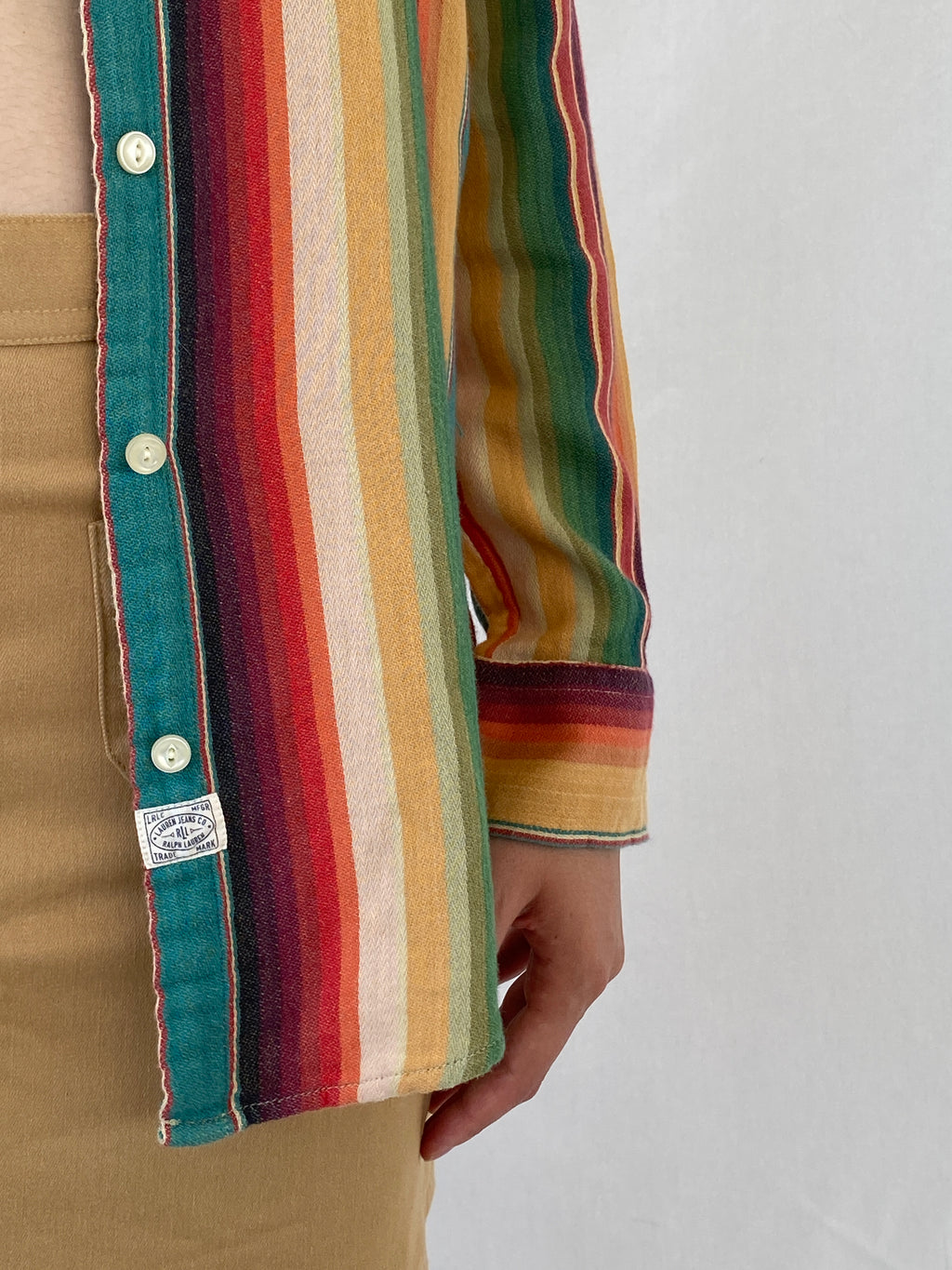 Vintage LRL Ralph Lauren Jeans Multicolor Striped Cotton Button-Up Shirt - M