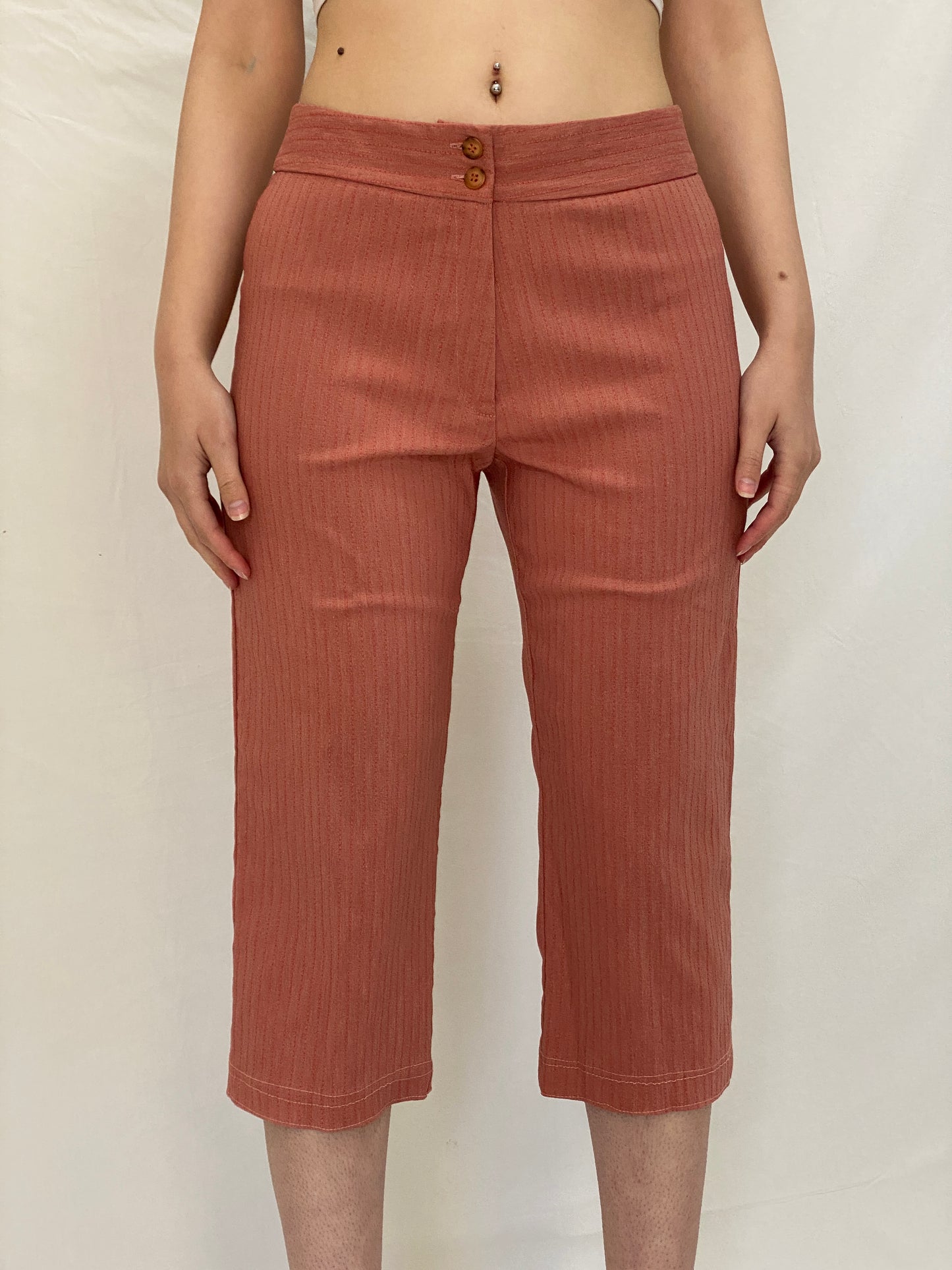 Vintage MAGLIFICIO MG Peach Striped Capri Pants Low Rise Cropped Office Chic Trousers - M