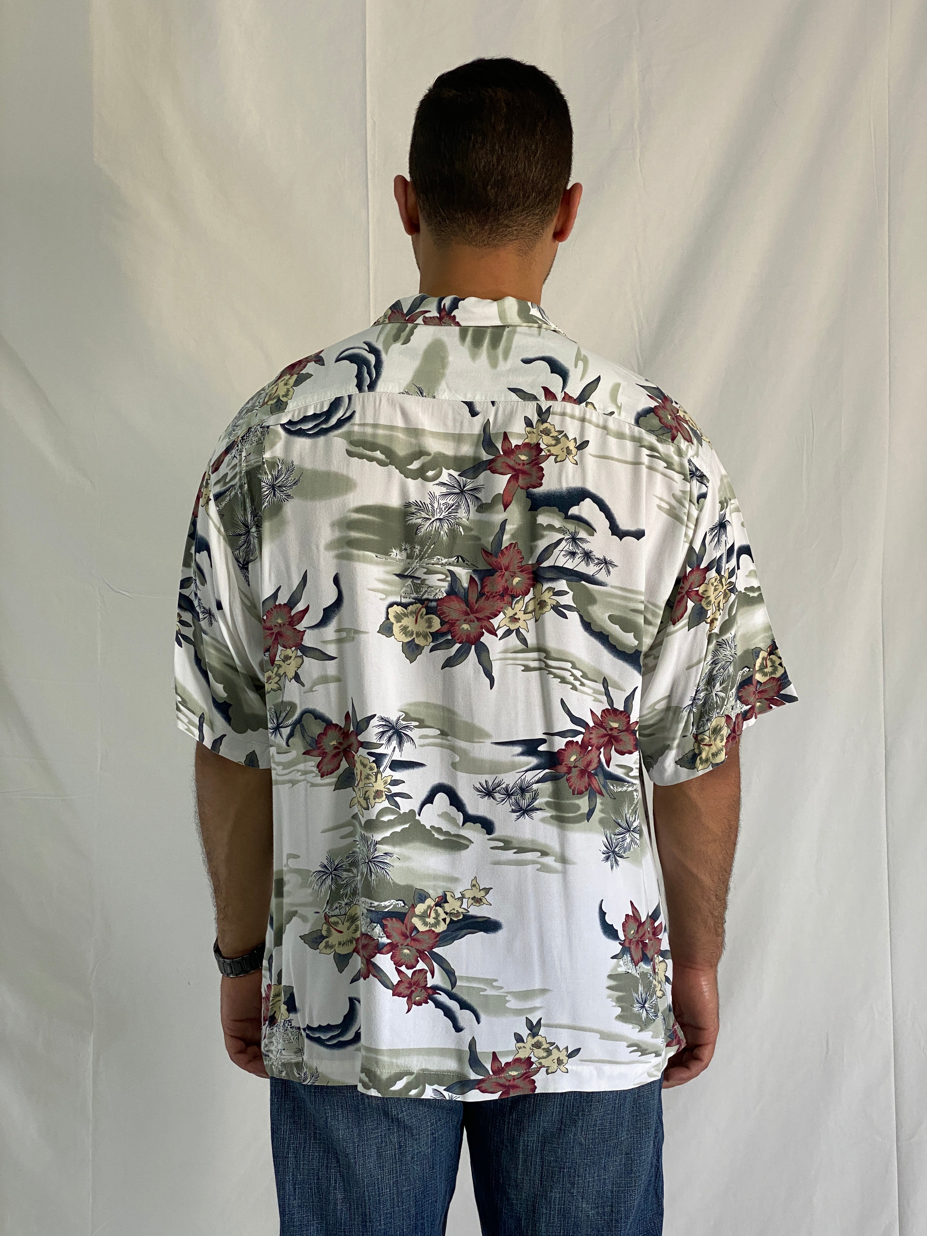 Vintage Original Island Sport Rayon Hawaiian Floral Aloha Button-Up Shirt - XL