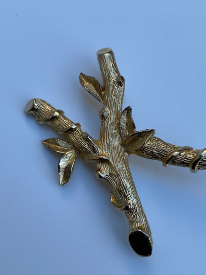 Vintage Sarah Coventry Gold Tone Bamboo Branch Brooch Nature Inspired Textured Pin