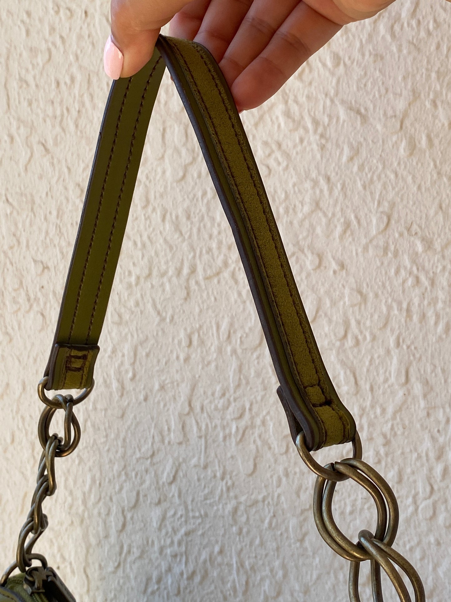Vintage Emillie M. Green Faux Leather Shoulder Bag with Chain Strap