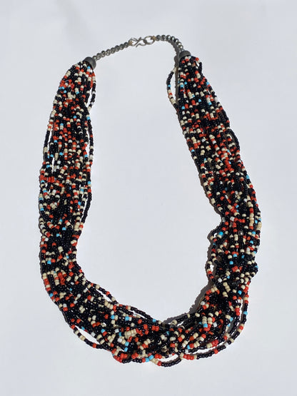 Vintage Multi-Strand Multi Color Seed Bead Statement Necklace
