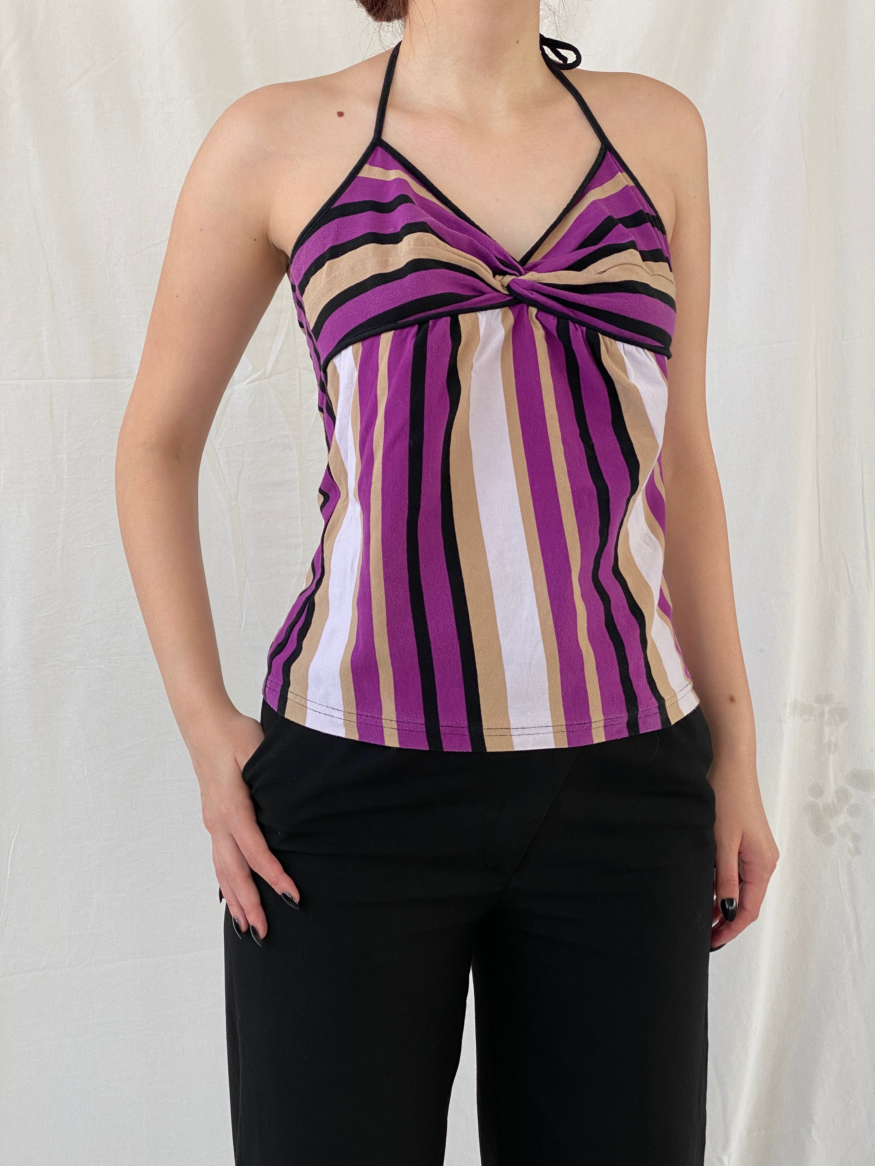 Everyday Y2K Purple Striped Halter Top - L