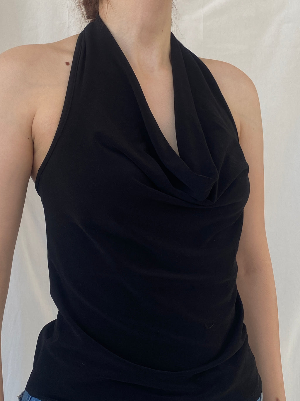 Y2K MISU Cowl Neck Black Halter Top - S