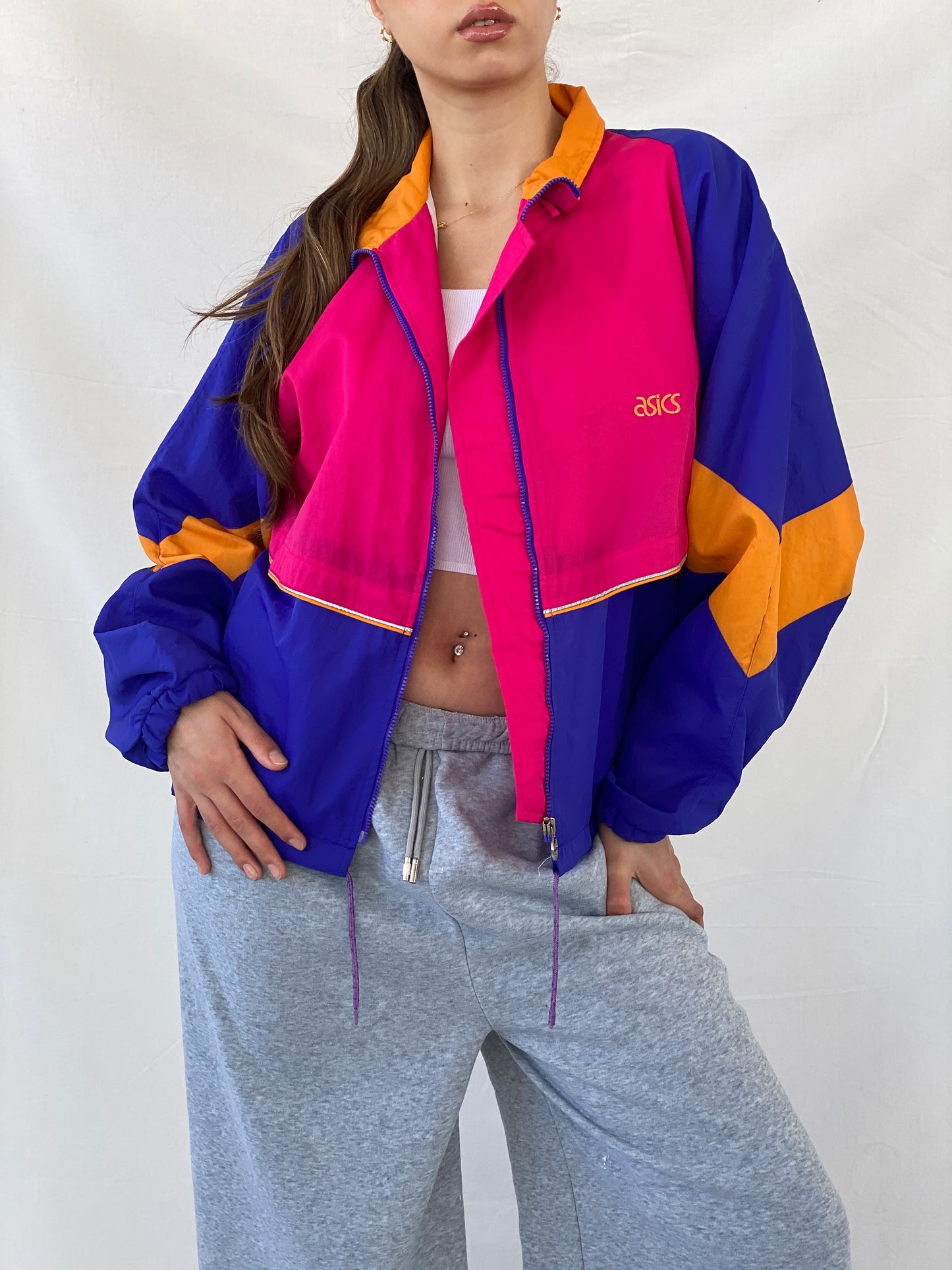 90s Asics Permia Plus Navy & Pink Windbreaker Track Jacket - M