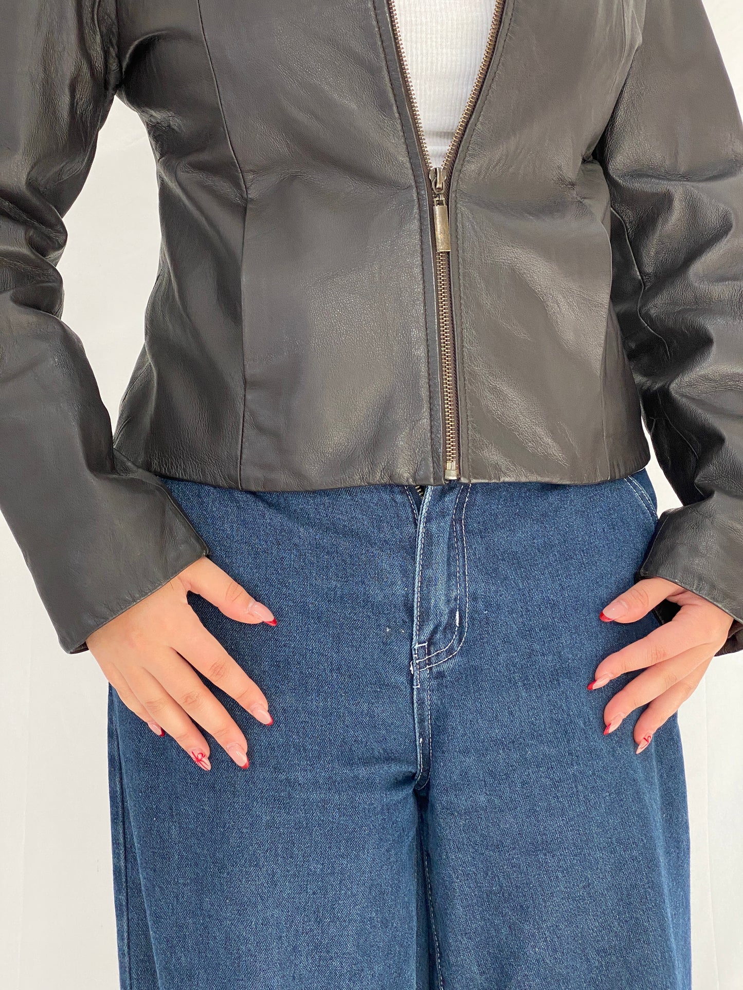 GUDDO Dark Chocolate Brown Genuine Leather Zip-Up Jacket – M