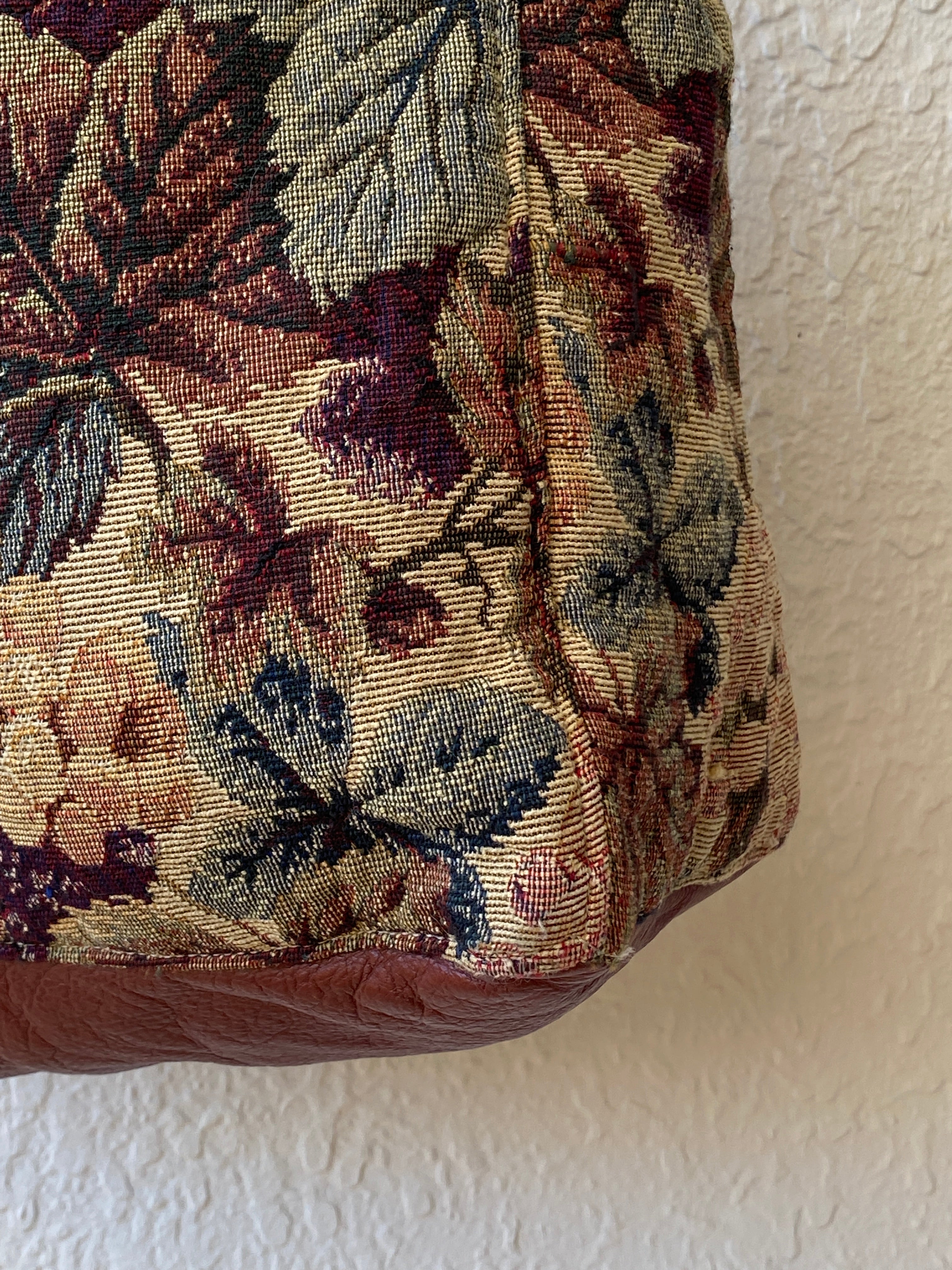 Vintage Floral Tapestry Tote Bag Earth Tone Bucket Bag