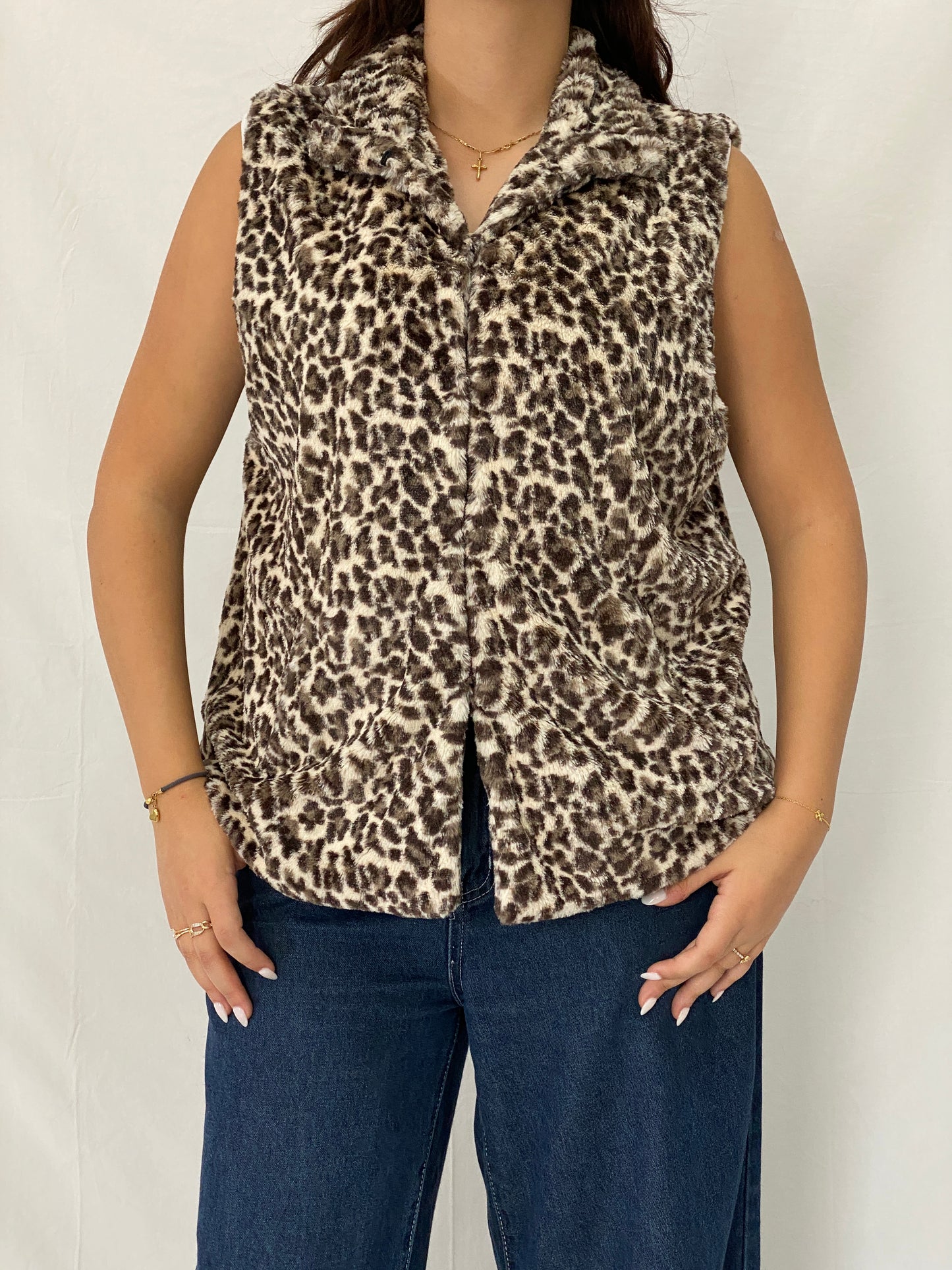 Y2K Betsey Johnson Leopard Print Faux Fur Vest – XL