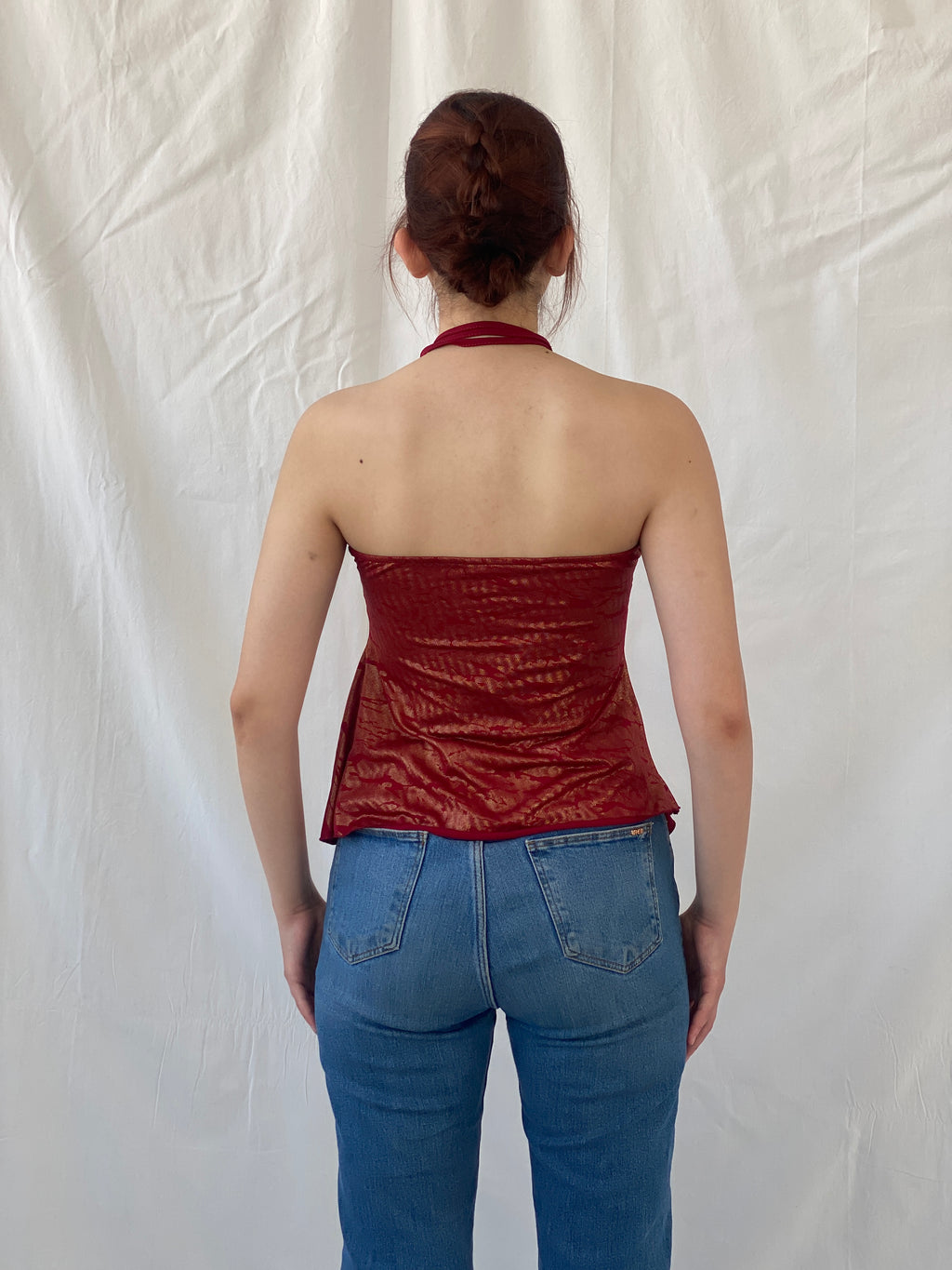 Y2K Red Metallic Gold Fairy Core Halter Top - M