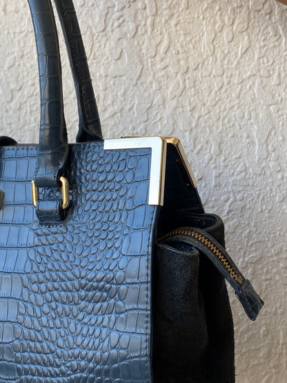 Tommy Hilfiger Navy Croc-Embossed Structured Tote