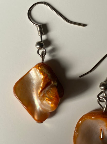 Vintage Mother of Pearl Shell Organic Boho Iridescent Statement Drop Earrings