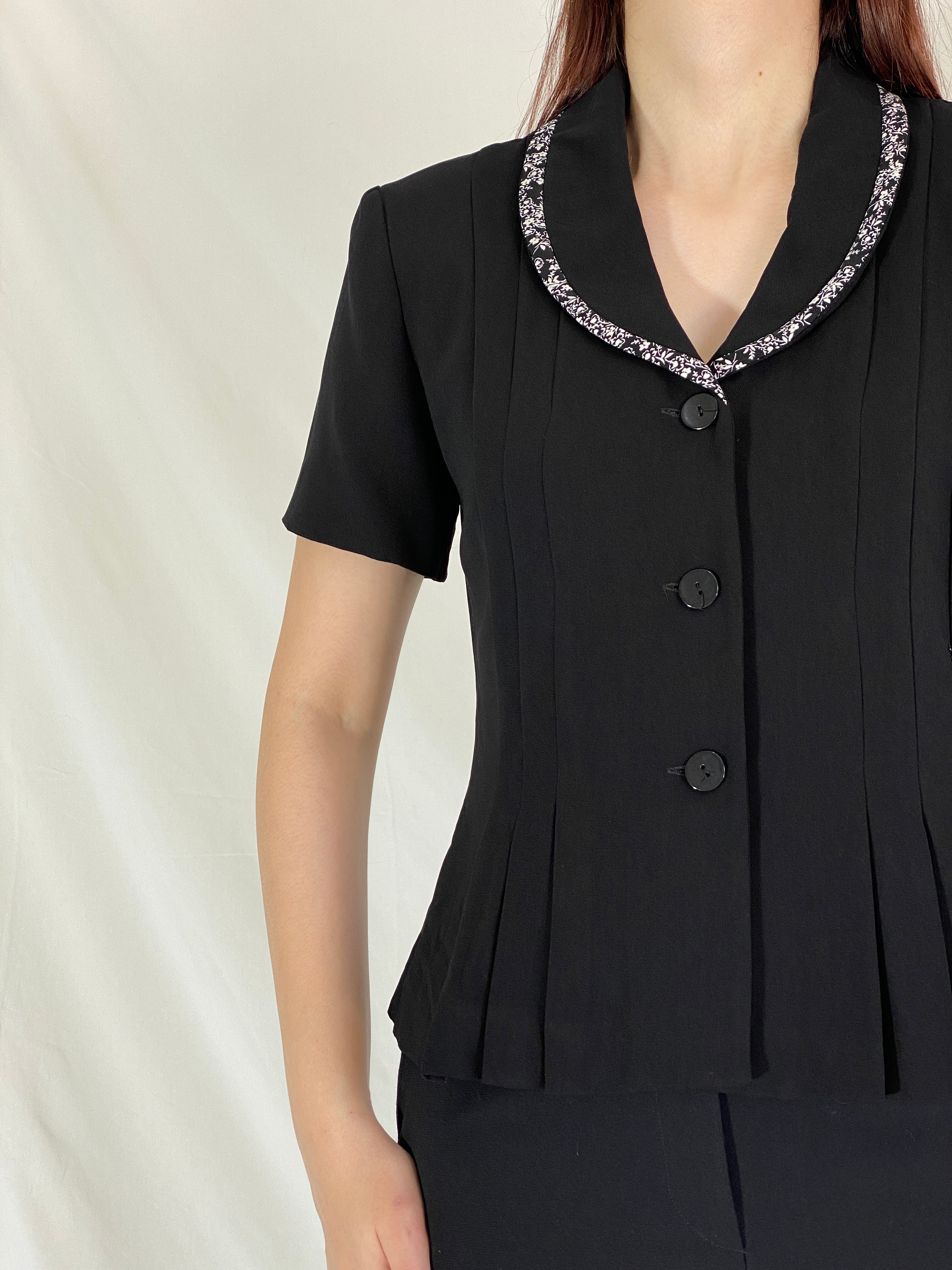 Danny & Nicole Vintage Black Blazer Women’s Short Sleeve Tailored Office Jacket with Waist Detail - M