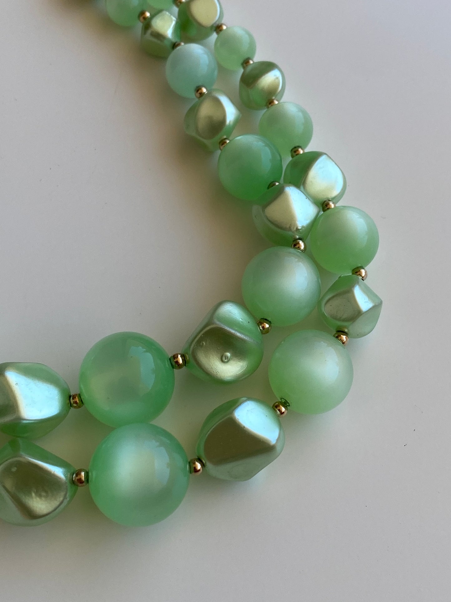 Vintage 60s Coro Mint Green Lucite Double Strand Beaded Choker Necklace