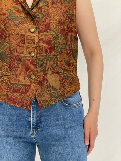 Vintage 90s Liz Wear Tapestry Floral Button-Up Vest - M