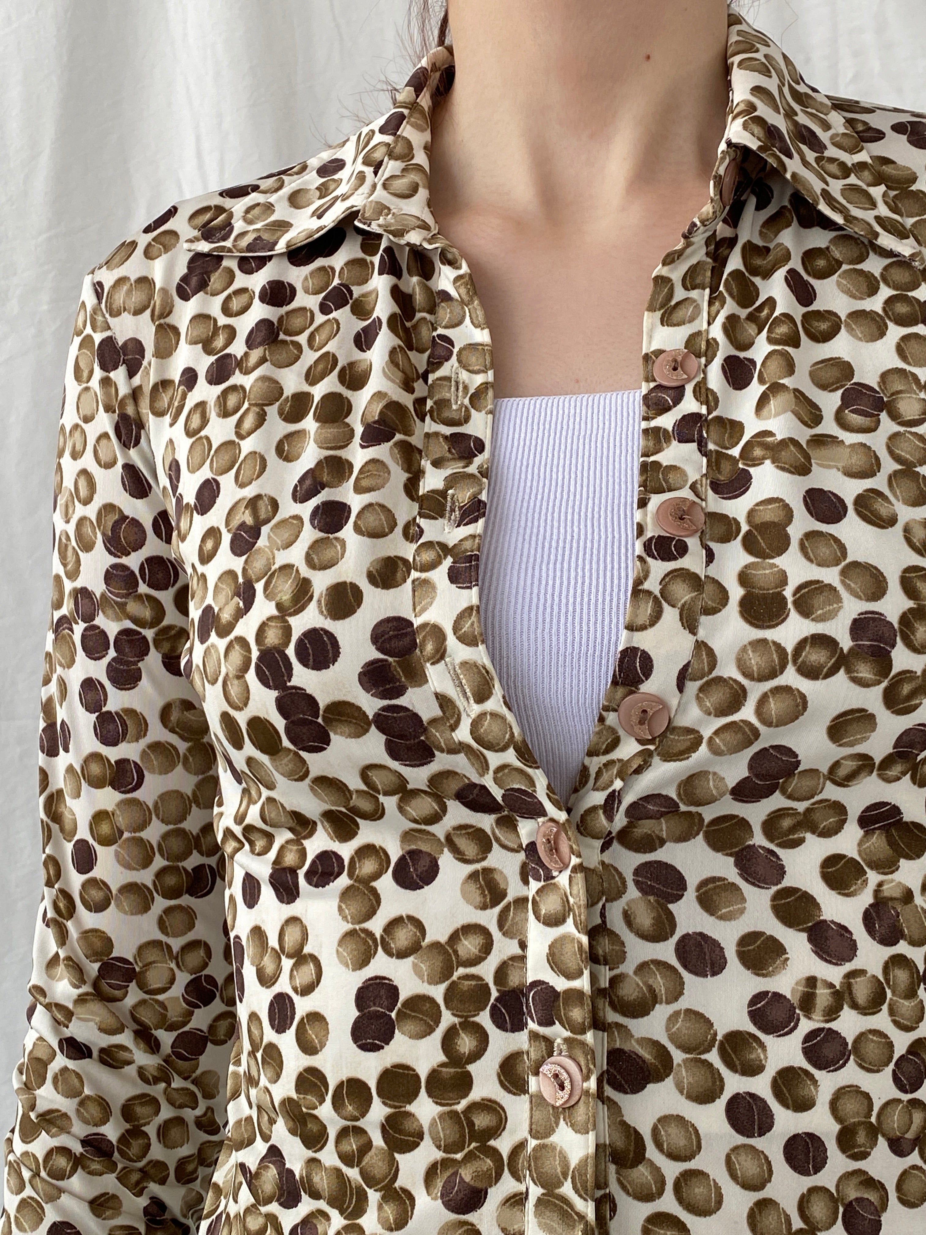 Vintage B&Z Fashion Tennis Ball Graphic Buttoned Women’s Long Sleeve Shirt - S