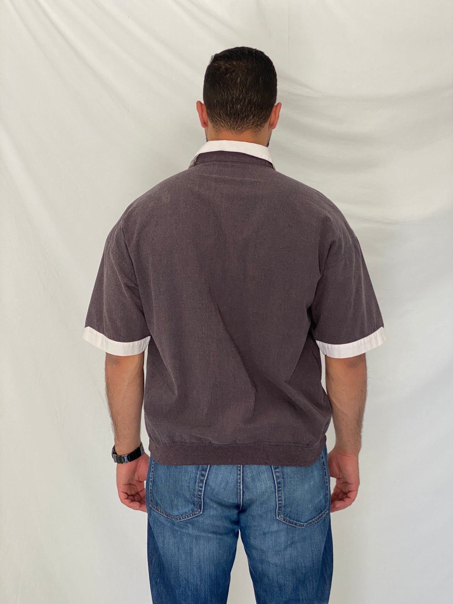 Vintage 90s II SPORT Brown & White Men’s Patterned Polo Shirt – L