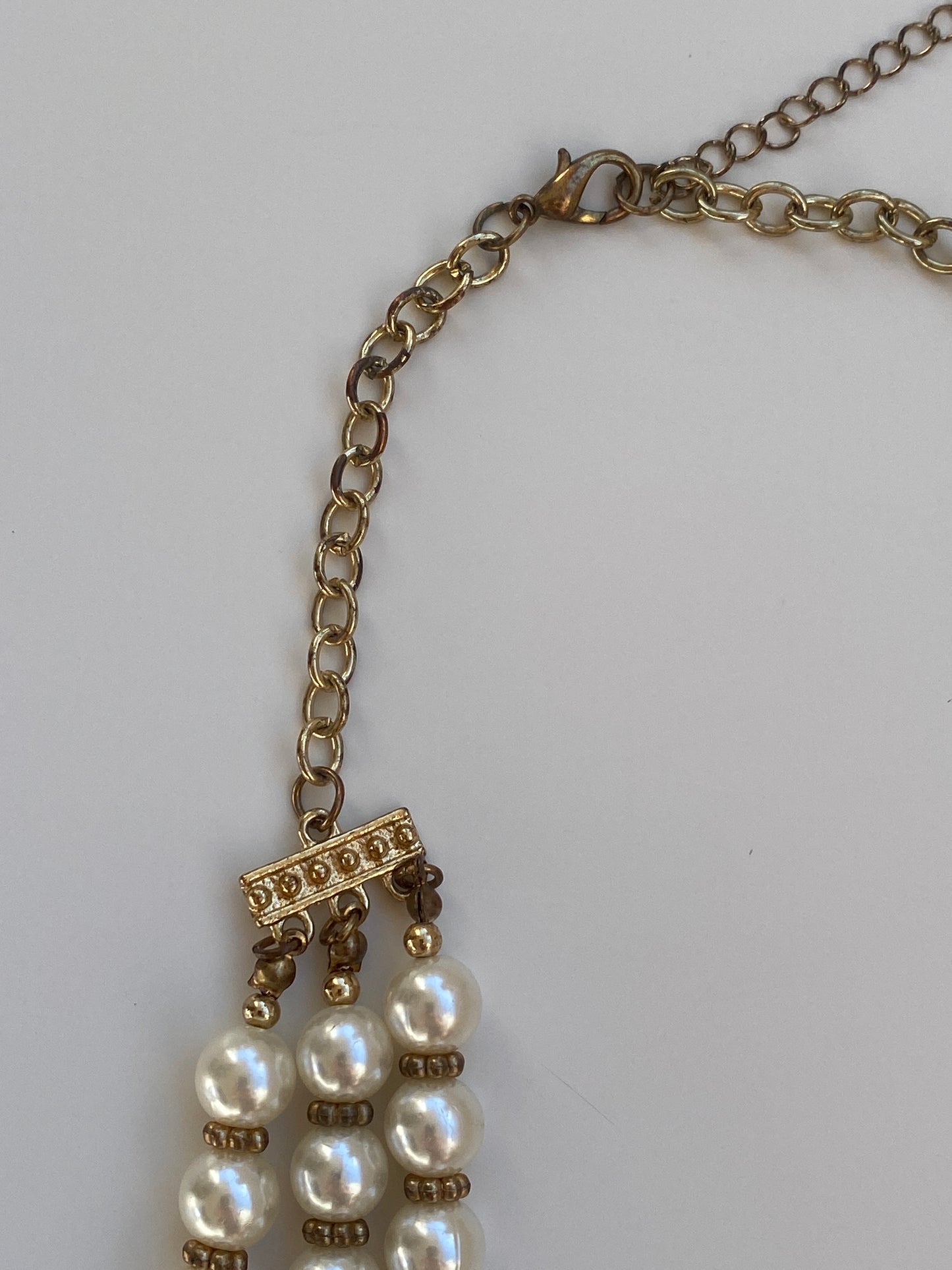 Vintage Y2K Ivory Faux Pearl Gold-Tone Triple Strand Necklace