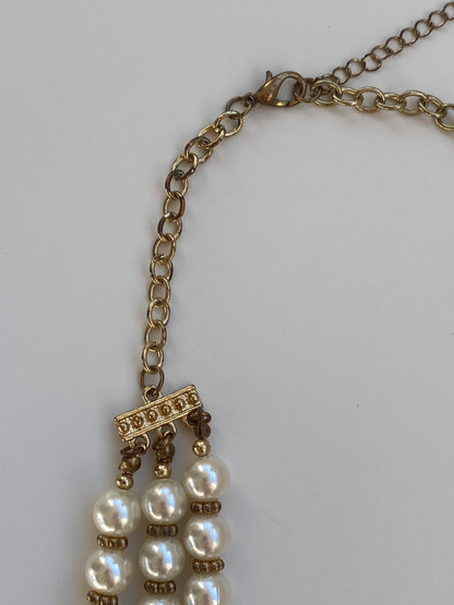 Vintage Y2K Ivory Faux Pearl Gold-Tone Triple Strand Necklace