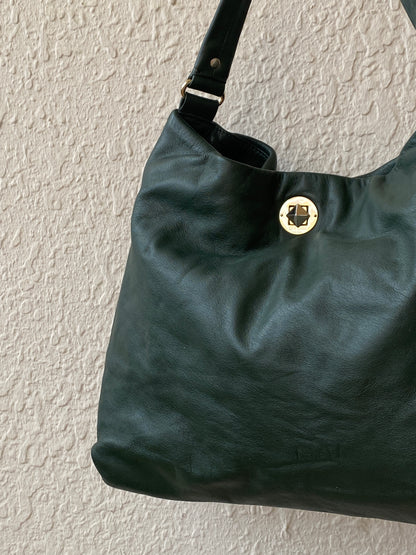 Vintage Kate Spade Forest Green Leather Shoulder Bag Slouchy Hobo Purse