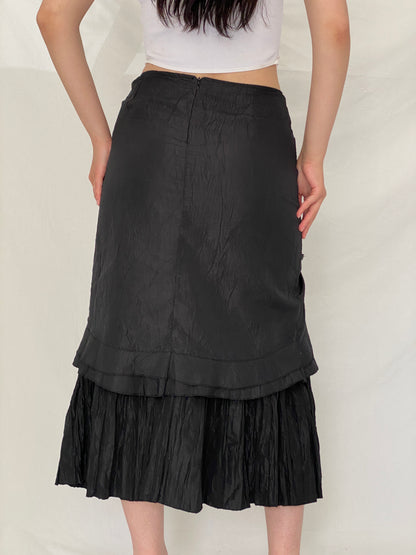 Vintage TANDEM Paris Black Pleated Goth Whimsy Maxi Skirt – M