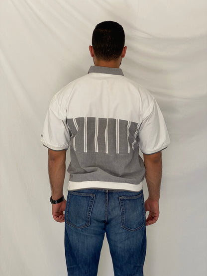 Vintage 90s Pierre Cardin Grey & White Color Block Polo Sweatshirt - M