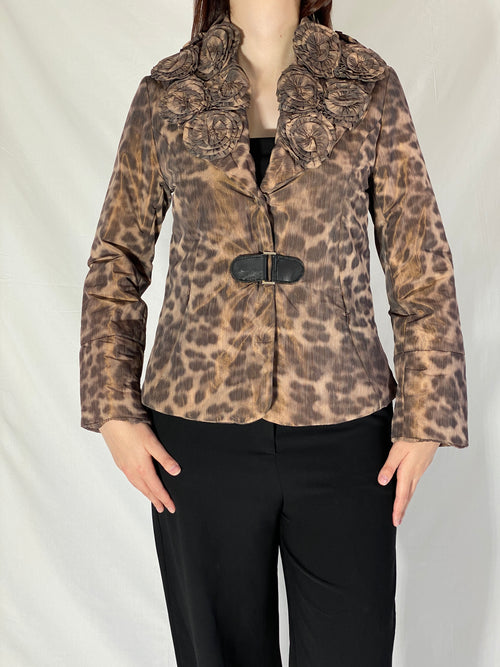 Boko Collection Leopard Print Light Jacket with Floral Collar Detail - M